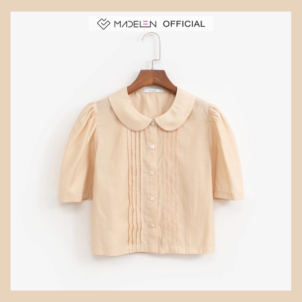 Áo sơ mi ngắn tay croptop nữ MADELEN dáng cổ sen