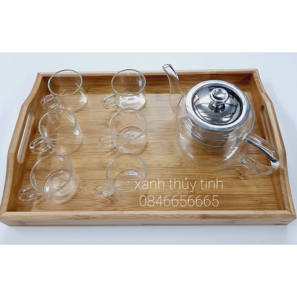Bộ ấm trà thủy tinh chịu nhiệt cao, ấm lọc inox dung tích 650ml - AT6