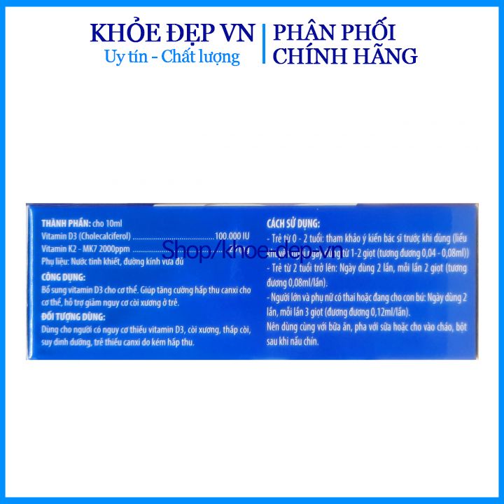 Kanzo D3 bổ sung Vitamin D3 , K2, MK7 giúp hấp thu canxi hiệu quả, cải thiện mật độ xương, giúp cho hệ xương