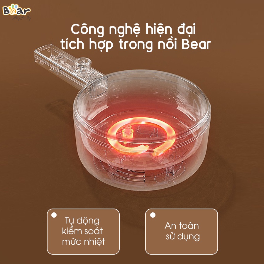 Nồi Đa Năng 2 Tầng Bear 1,6l Phủ Gốm Cao Cấp Nấu Mì Mini, Hấp, xào, nấu, luộc đa năng - DRG-P16M2