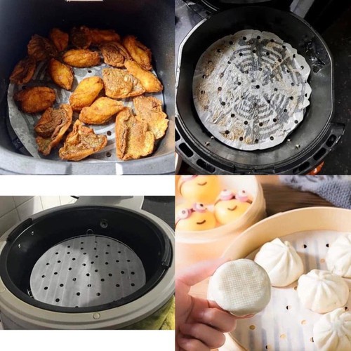 100 tờ Giấy nến đục lỗ Congnghegiadung, Giấy nến tròn lót xửng hấp, nồi chiên không dầu, hấp bánh bao, Giấy nến tròn