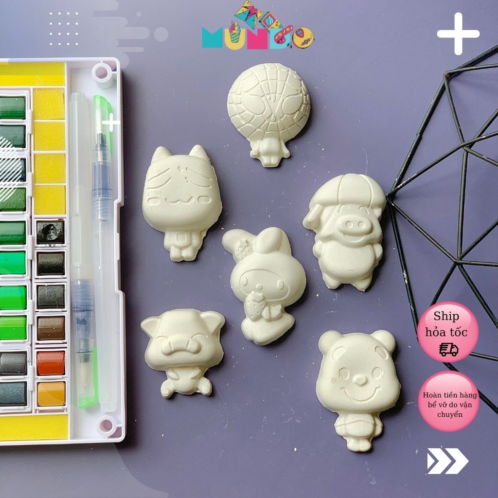 Combo 6 tượng tô màu cao cấp chọn mẫu SIZE S Hoạt Hình Gấu Pooh, Melody, Spider Man,  tượng thạch cao MUNDO