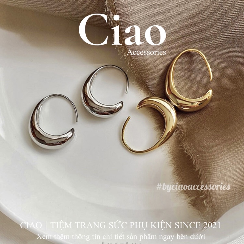 [HOẢ TỐC 1H] Khuyên tai/ Bông tai mạ bạc S925 thiết kế hình chữ C phong cách Willow Ciao