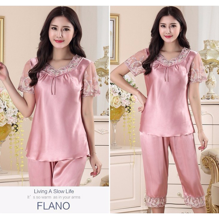 NG622 Bộ mặc nhà nữ hè chất lụa satin cao cấp hàng nhập - Thời Trang Dương