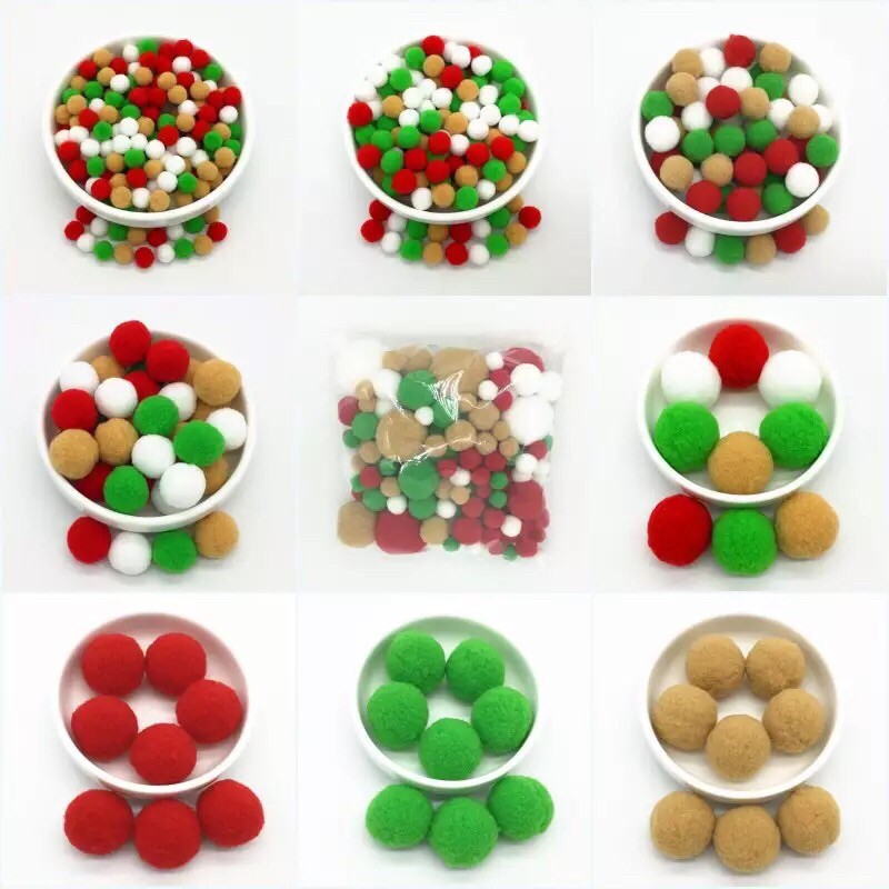 Pom Pom trang trí giáng sinh - pompom trang trí noel - pom pom xanh đỏ trắng nô en