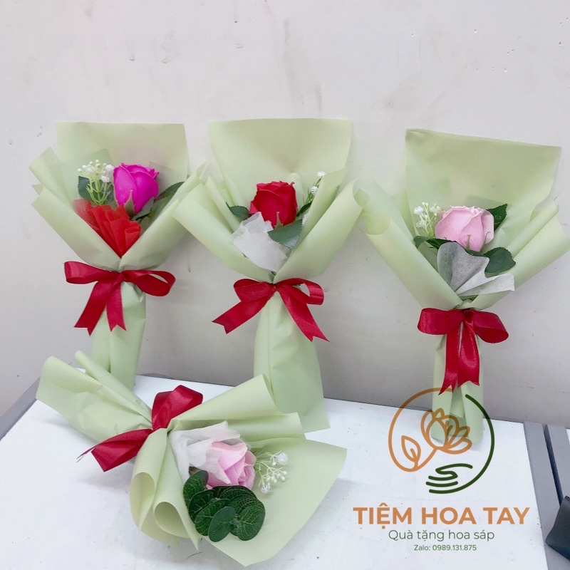Bó hồng sáp 1 bông to xoè cao 35cm