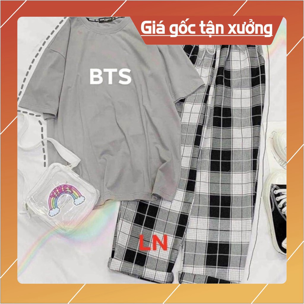 Áo phông BTS + quần kẻ LN12