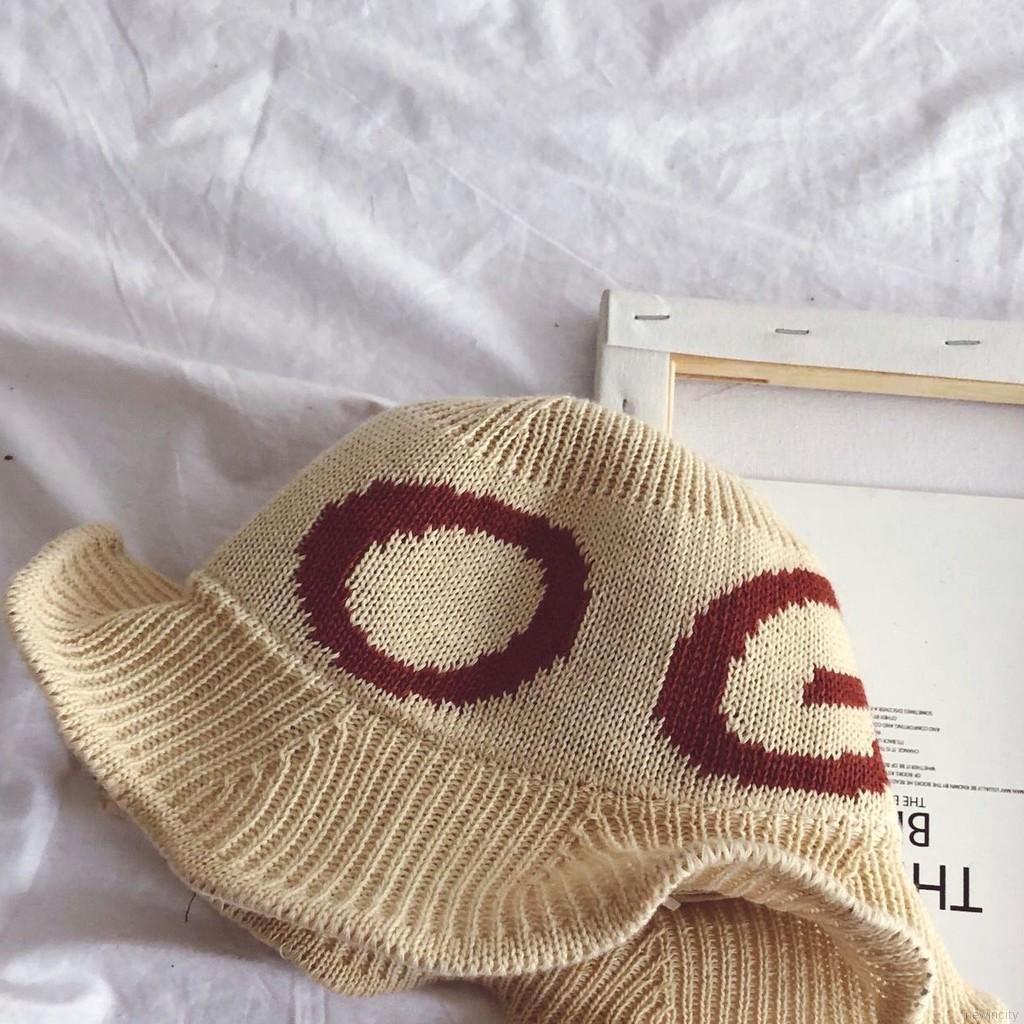 Nón Bucket dệt kim hoạ tiết chữ in phong cách Hàn Quốc cho bé