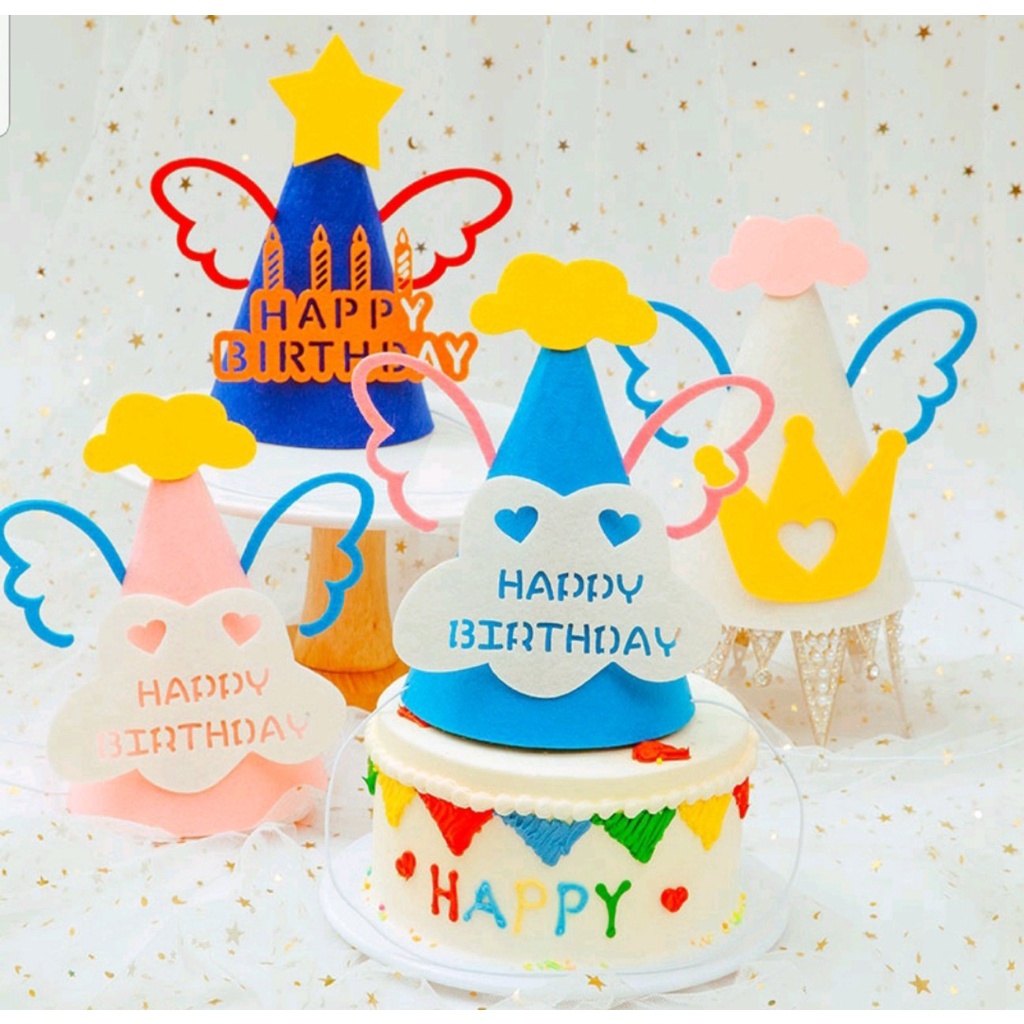 Mũ, nón nỉ cánh thiên thần, nón giấy happy birthday dùng cho tiệc sinh nhật