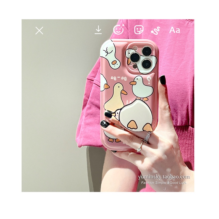 Ốp điện thoại silicon mềm có giá đỡ hình chú vịt dễ thương cho iPhone 13 promax 13 11 XS XR