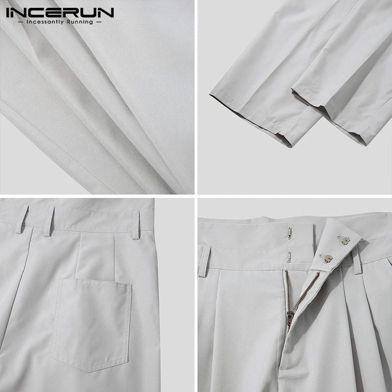 Quần Dài Nam INCERUN Ống Suông Cạp Cao Màu Trơn Phong Cách Nhật Bản Thời Trang Có 3 Màu