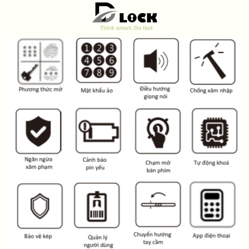 Khóa vân tay cửa thông minh điện tử dùng App cao cấp cửa nhôm gỗ đố lớn chống nước DILLOCK DL882