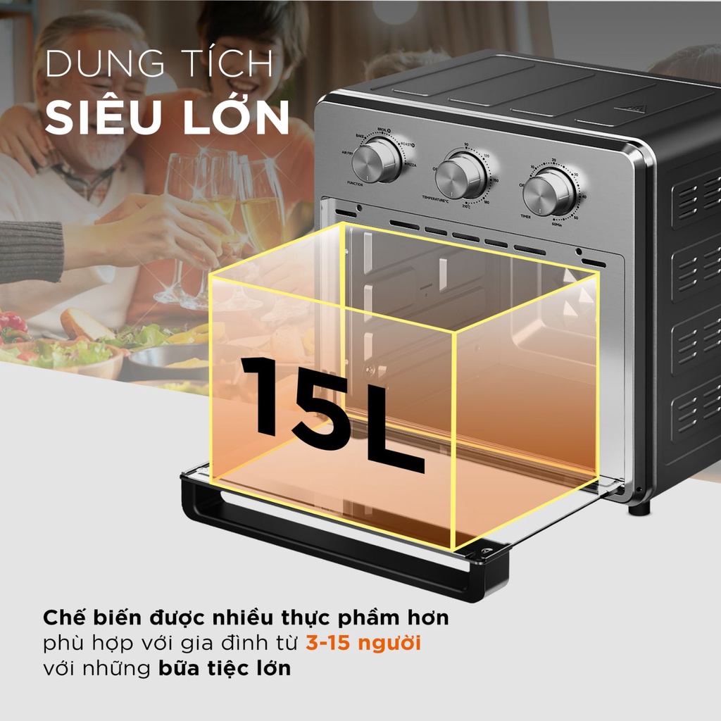 Nồi chiên không dầu chính hãng 15L CRENOT Foodie F15 cỡ lớn nóng 2 chiều lò chiên 15 lít bếp nướng to 8L 10L 12L 18L 23L