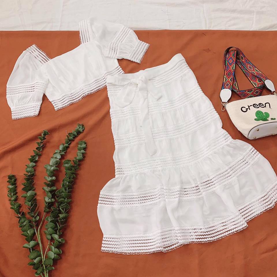 SET ÁO CROP PHỐI REN+CV ĐUÔI CÁ CỰC SANG | BigBuy360 - bigbuy360.vn