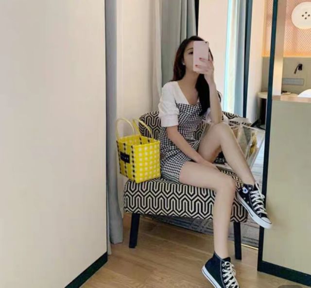 Đầm kẻ suông ulzzang tiểu thư