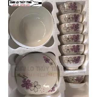 BỘ BÁT ĂN CƠM 11 MÓN IN HÌNH CÁNH HOA MS04