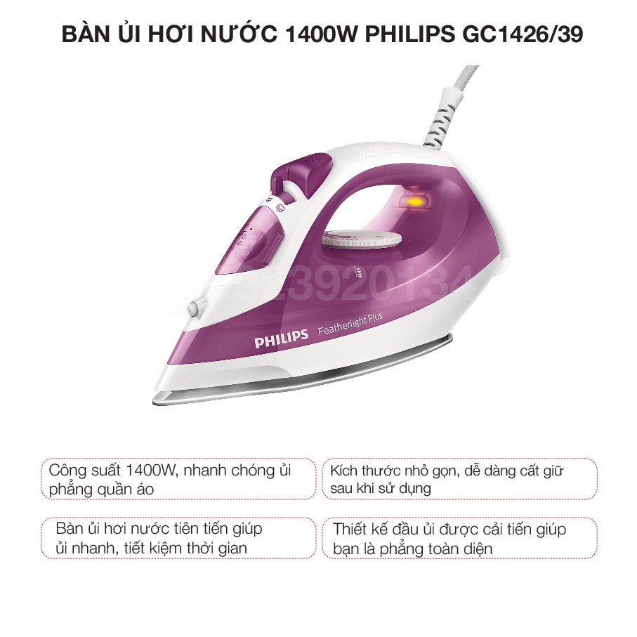 Bàn ủi hơi nước 1400w Philips GC1426/39