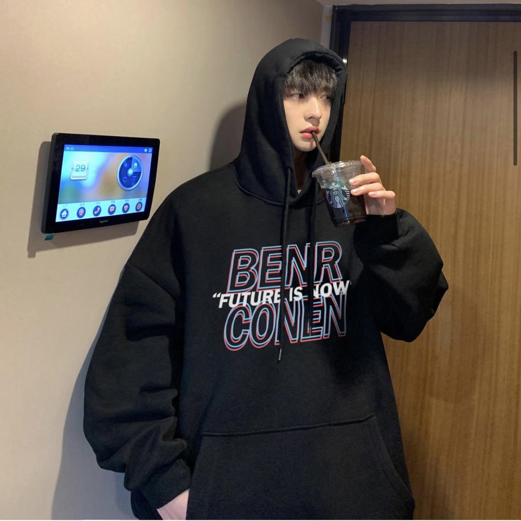 Áo Hoodie Họa Tiết BENRCONEN, Vải Nỉ Cotton Form Rộng Unisex Phong Cách Ulzzang