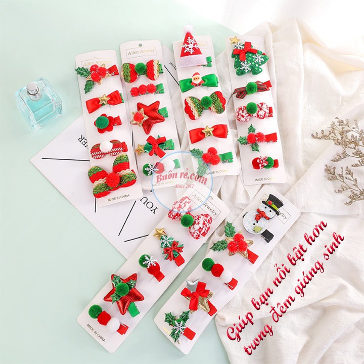 Set 5 Kẹp tóc Noel màu sắc dễ thương cho bé 01046