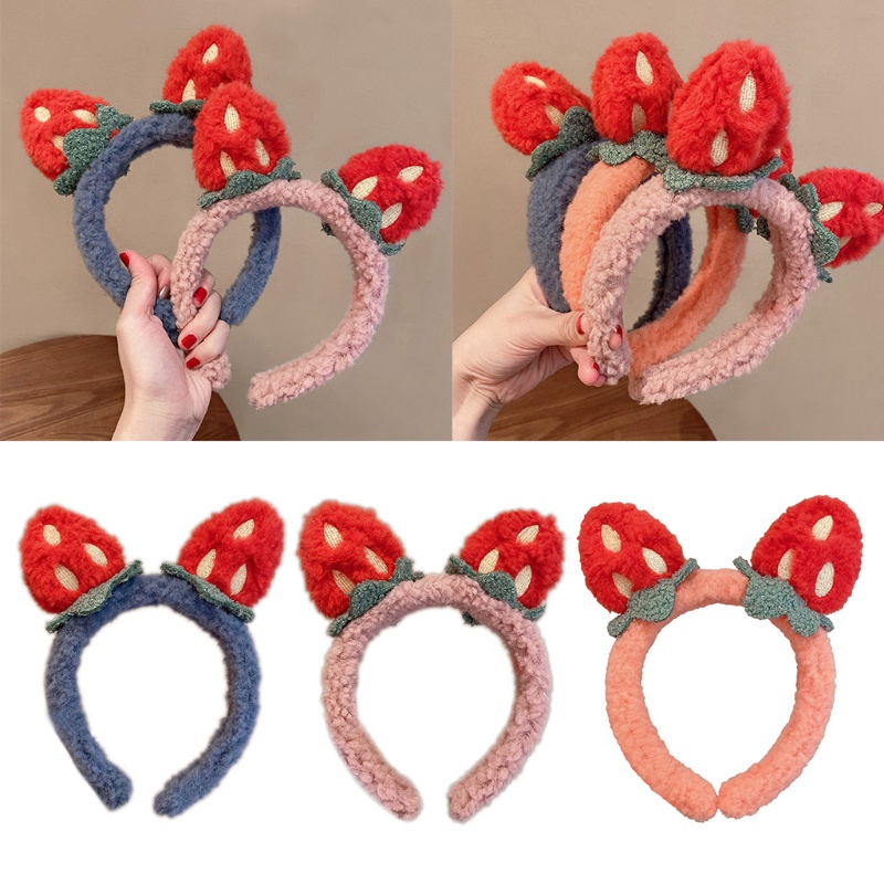 Flgo Băng Đô Rửa Mặt Trang Điểm Bằng Vải Lông Họa Tiết Dâu Tây Hoạt