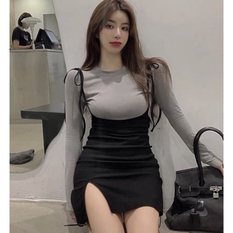 Váy Yếm Cột Ôm Body Xẻ Đùi