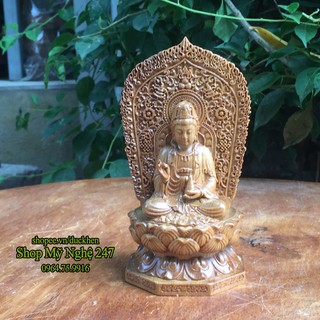 Tượng gỗ Phật Bà Quan Âm Bồ Tát 2 mặt Mini
