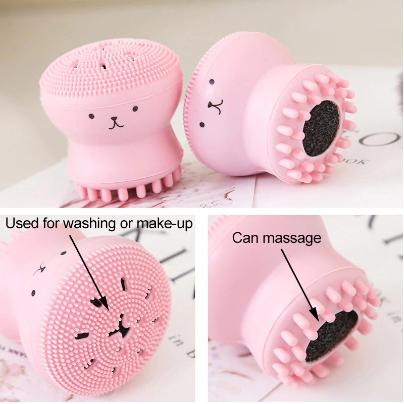 1pc Cartoon octopus Cleaning Face Brush Cleanser Pink Facial Cleansing Exfoliato