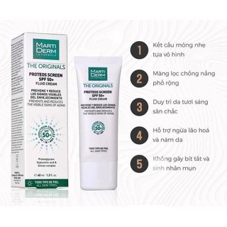 Kem Chống Nắng MARTIDERM Proteos Screen SPF 50+ Fluid Cream phổ rộng bảo vệ da toàn diện 40ml