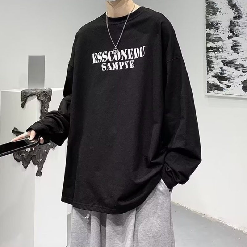 Áo Thun Tay Dài Dáng Rộng In Chữ Phong Cách Hip Hop Nhật Bản Thời Trang Cho Nam Và Nữ Size M-5XL