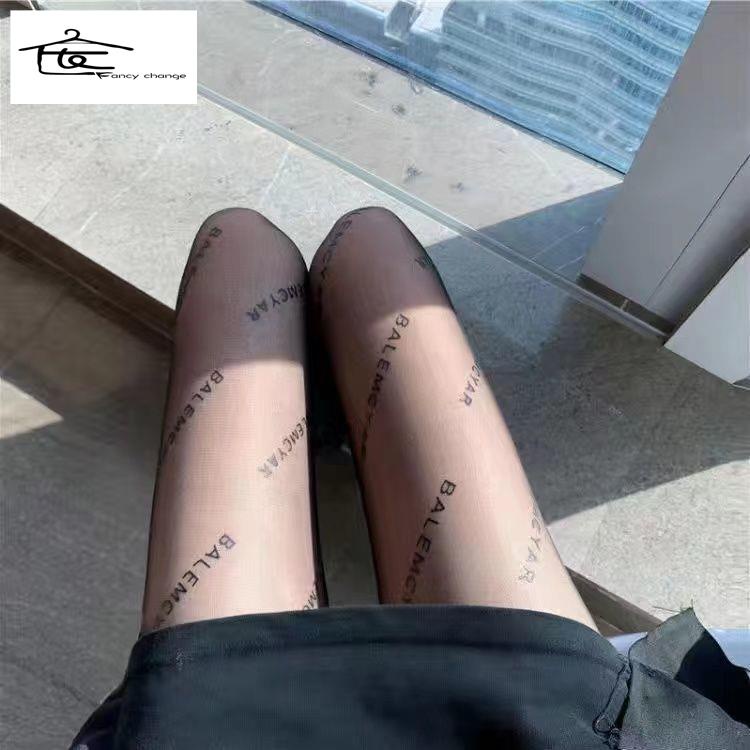 Quần Tất Đen Mỏng Chống Chảy Xệ In Chữ Quyến Rũ Thời Trang Mùa Hè Cho Nữ