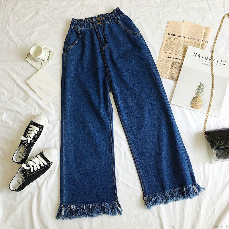 Quần Jeans Ống Rộng Lưng Cao Thời Trang Cho Nữ