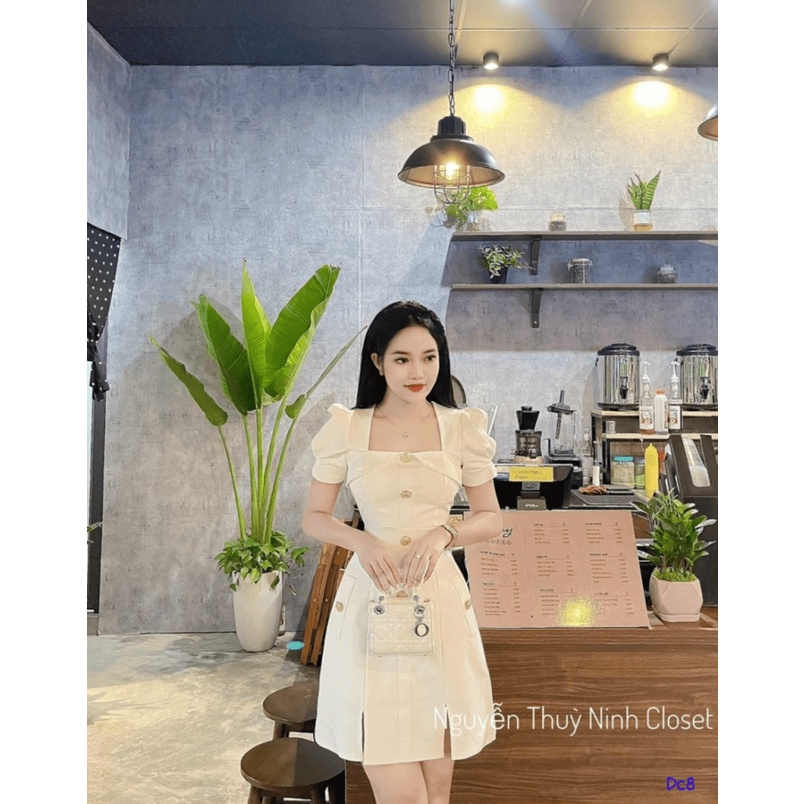 ĐẦM COTTON LẠNH CÓ MÚT VUÔNG VAI DÁNG ÔM BODY HACK DÁNG THIẾT KẾ HÀNG NÚT CỰC SANG CHẢNH UP