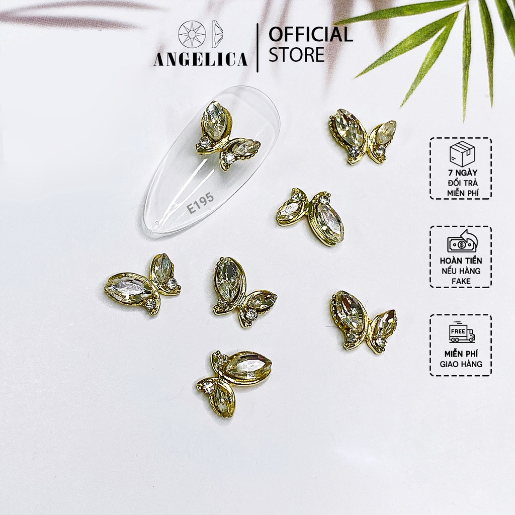 Charm Đá Nail 2 Chiếc Nơ Bướm  Kim Loại Ánh Vàng, Ánh Bạc Trang Trí Móng ANGELICA E