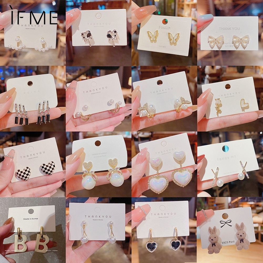 IF ME Bông Tai Hình Đuôi Cá / Trái Tim Đính Ngọc Trai Thời Trang Sang Trọng Cho Nữ