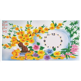 Tranh Đính Đá ABC 3D Đồng Hồ Mai Khai Phú Quý LG1346 (KHÁCH TỰ ĐÍNH) KT 70X45CM