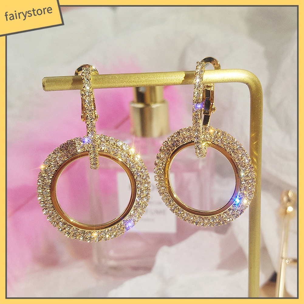 Cặp bông tai tròn đính đá lấp lánh thời trang cho nữ