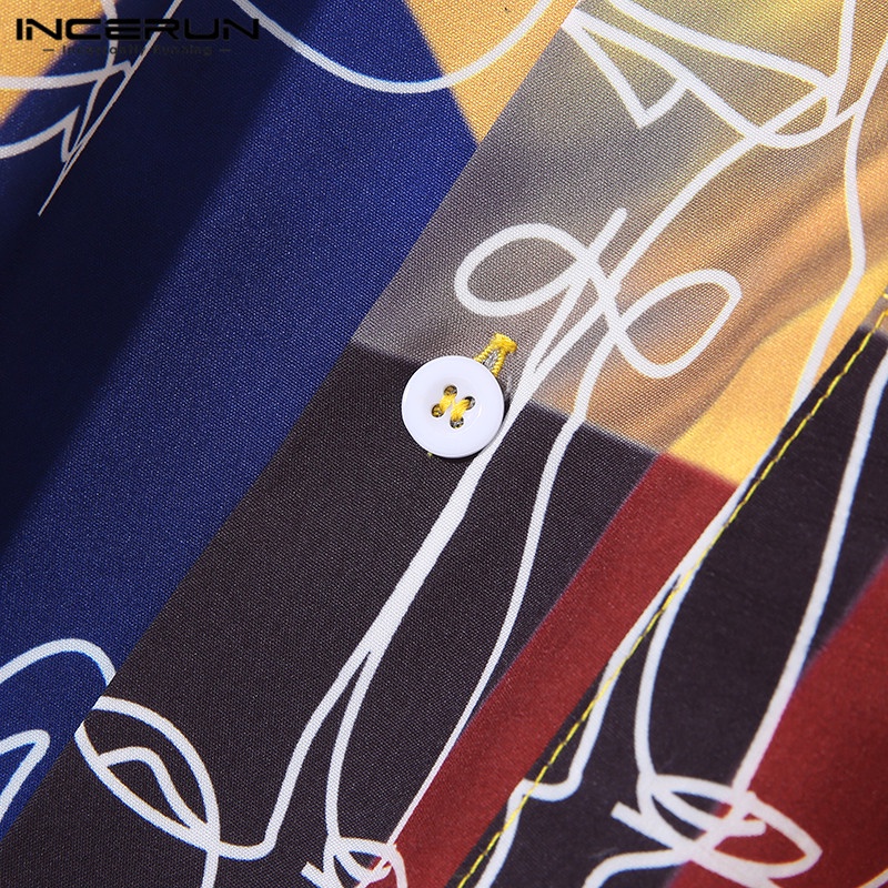 Áo sơ mi INCERUN tay ngắn cổ bẻ in họa tiết thời trang cho nam