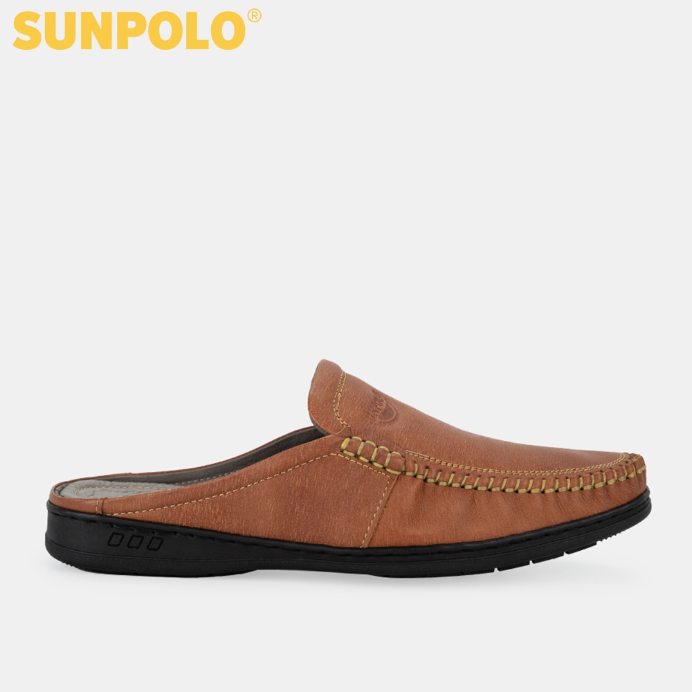 Giày sục dép nam Da bò cao cấp SUNPOLO đi làm, đi chơi Màu Nâu Bò/Rêu - SPO218