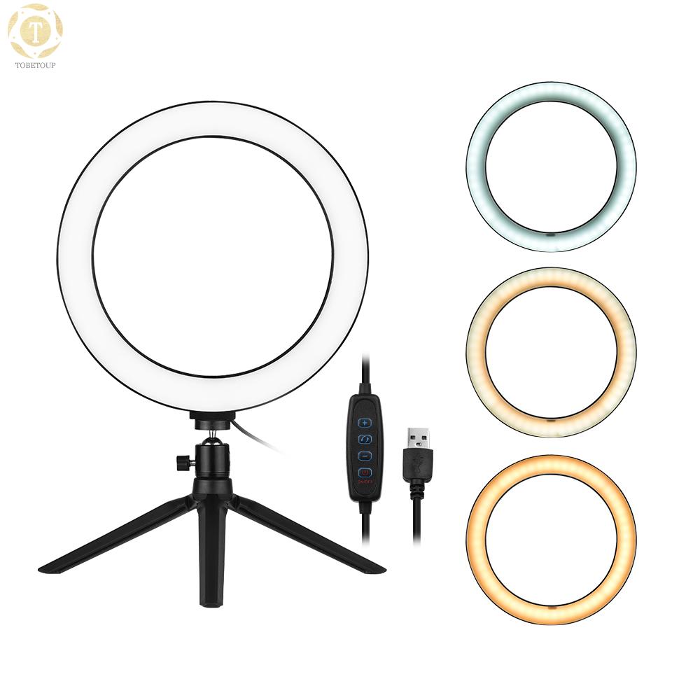 Shipped within 12 hours】 docooler 10 Inch LED Ring Light with Tripod Stand 3200K-5500K Dimmable Table Camera Light Lamp 3 Light Modes & 10 Brightness Level for YouTube Video Photo Studio Live Stream Portrait Makeup Photography Photography Lamp [TO]