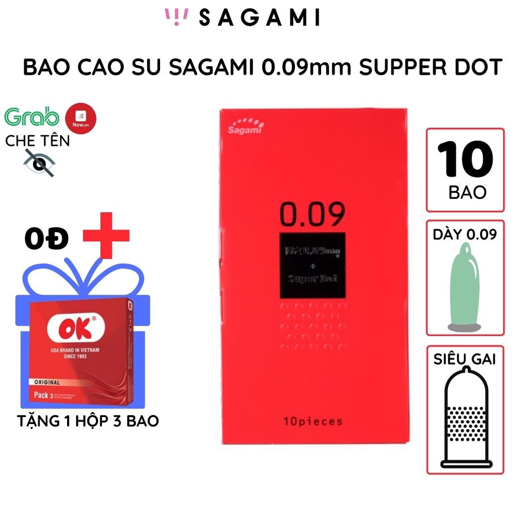 Bao cao su Sagami 0.09 Super Dot gân GAI & DÀY hộp 10 bao chống xuất tinh sớm tốt nhất chống tuột kéo dài thời gian