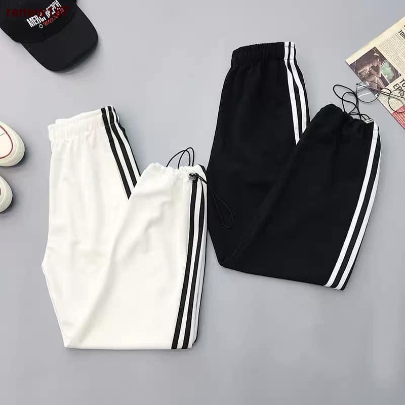 ☏renew157Quần Thể Thao Nam Nữ Bó Chun Rút Gấu 3 SọcQuần Jogger Dáng Thể Thao VATI Chất Nỉ Da Cá Cao Cấp 2 Màu(Đen,Trắng)