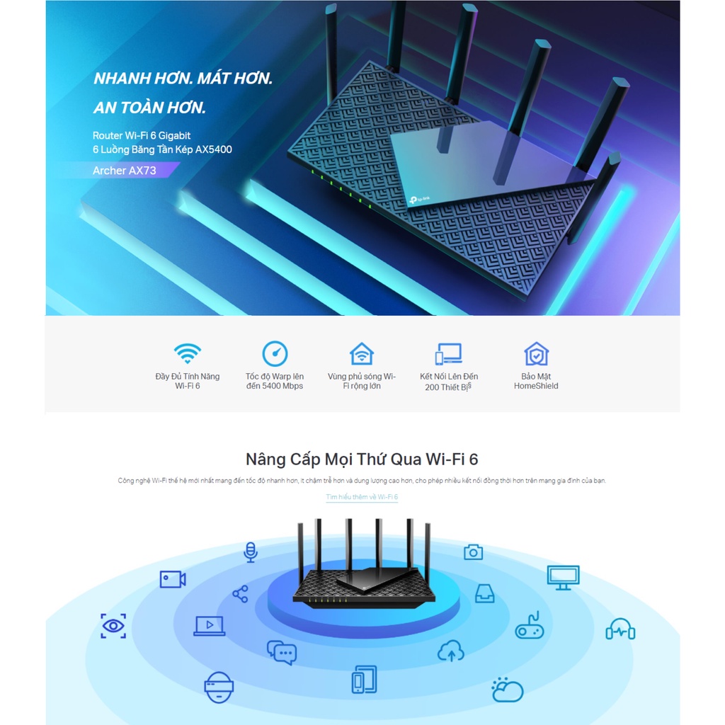 [Chính Hãng] Phát WiFi 6 Tp-Link Archer AX73 One Mesh AX5400 Gigabit