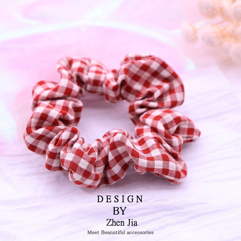 Dây buộc tóc, cột tóc vải scrunchies caro cao cấp K2021