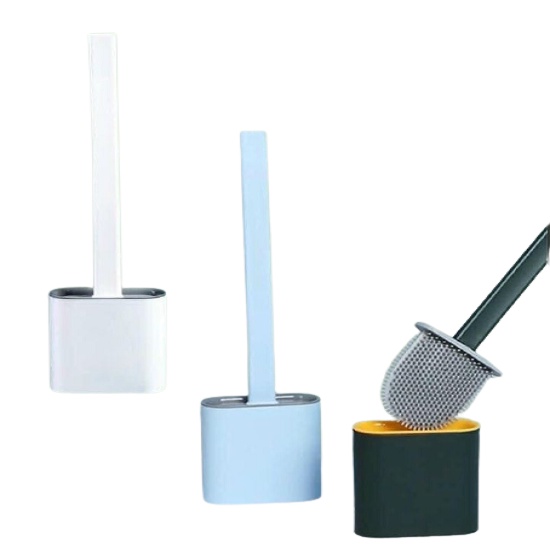 Cây bàn chải chổi cọ chà rửa vệ sinh bồn cầu toilet brush bằng silicon kèm hộp đựng dán tường