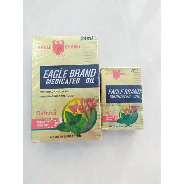 Dầu gió Con Ó vàng Singapore Eagle Medicated Oil Refresh 24ml, 3ml