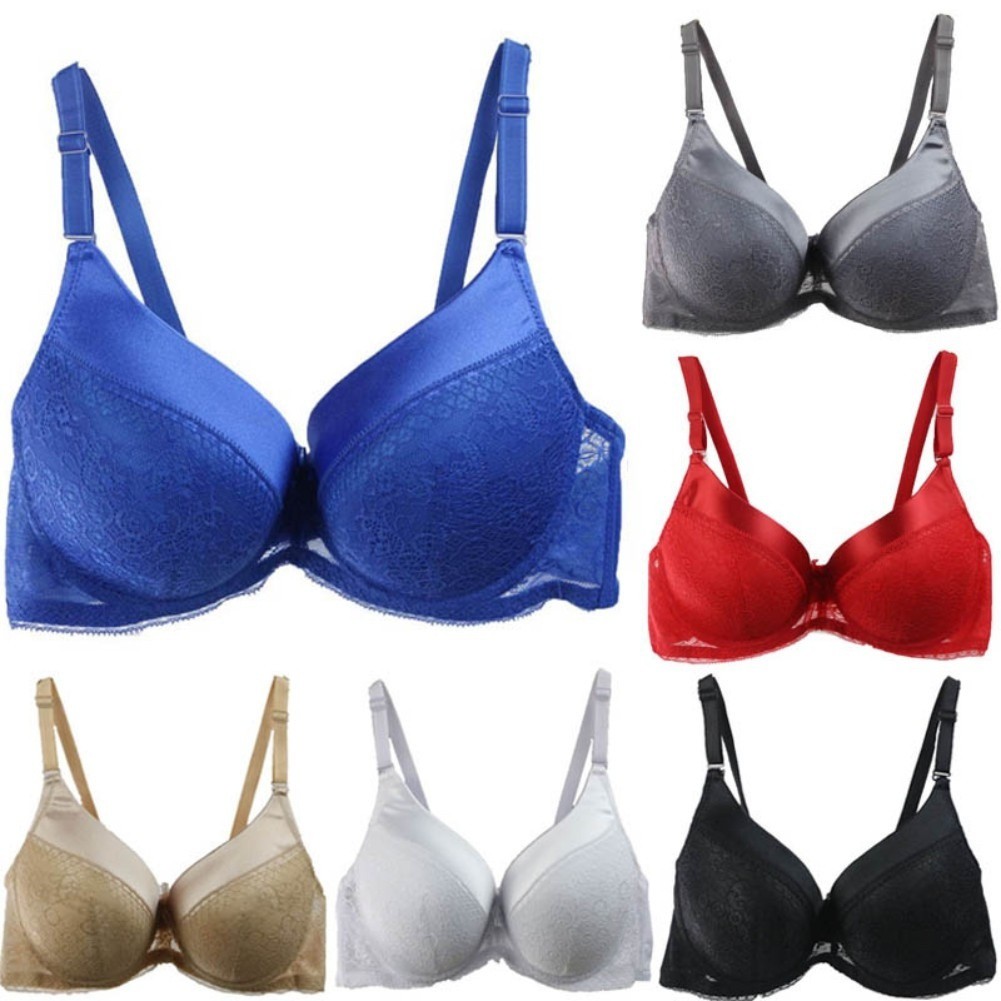 Áo ngực Solid Women Lace Bras Push Up Three Quarters Sexy Underwear Ladies Red Big Cup Female