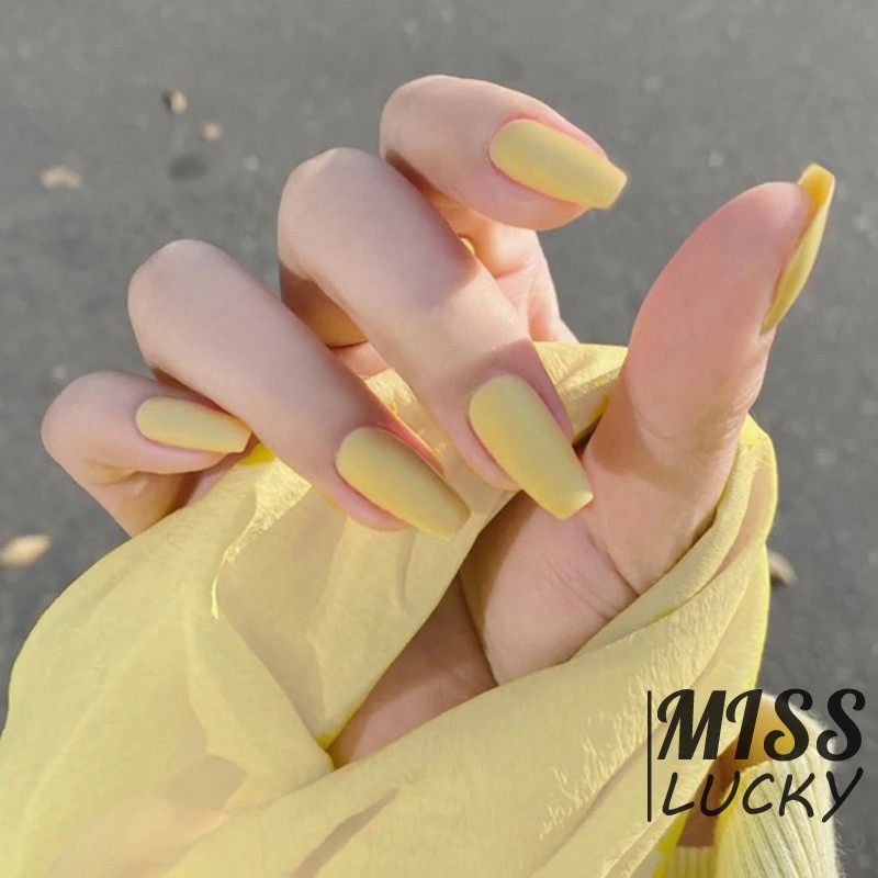 Móng tay giả Acrylic màu vàng nhám trơn thời trang cho nữ