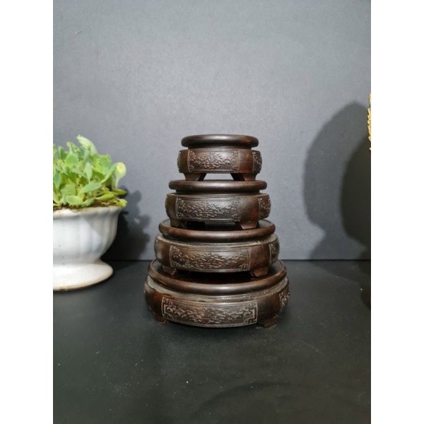 Bộ đôn tàu 4 chi tiết bằng gỗ trắc cũ deco cây bon sai trưng bầy kê đồ phong thủy cực đẹp tiện ích