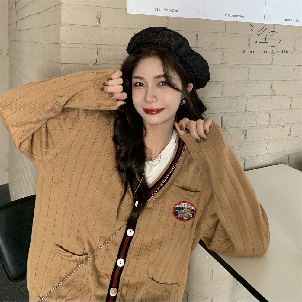 Áo khoác Cardigan mỏng viền đỏ đen nhẹ nhàng dễ thương phong cách Ulzzang