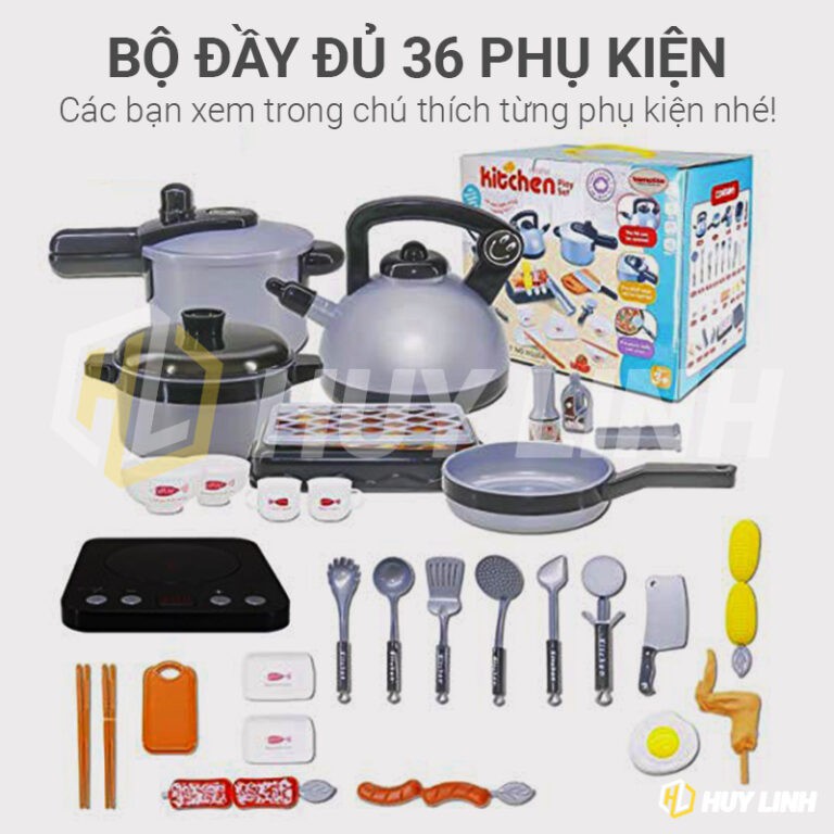 Bộ đồ chơi nhà bếp nấu ăn 36 món cho bé - Nấu cơm nướng thịt HLT01